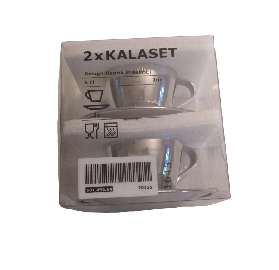 Juego de 2 tazas y platillos espresso vintage de acero inoxidable Ikea Kalaset sellados Foto 1 de 4