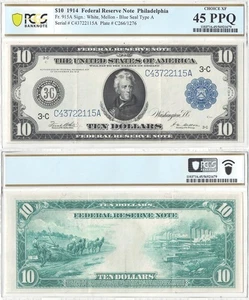 1914 $10 Federal Reserve Note Fr-915a PCGS XF-45 PPQ - Picture 1 of 3