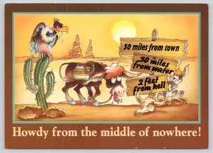 Postal Howdy from the Middle of Nowhere! Buitre burro humor cómic - Imagen 1 de 2
