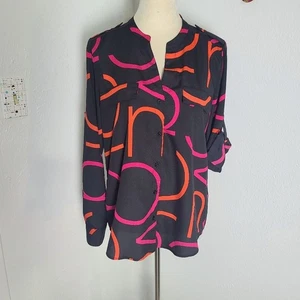 Calvin Klein stylischer schwarzer Buttondown mit rosa & orangefarbenem abstraktem Print, Gr. Medium - Bild 1 von 11