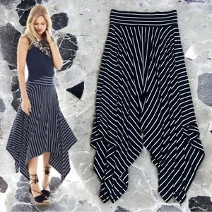 CAbi Navy and White Asymmetrical Twirl Maxi Skirt Summer Flirty 5183 Size S - Picture 1 of 8