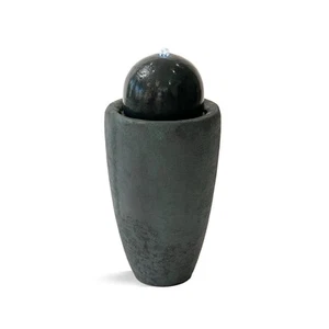 25.98" W Round Stone Modern Stone Textured Sphere Water Feature w/LED Lights,... - Picture 1 of 8