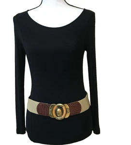 Jacqueline Ferrar Women's Belt Beige Brown VTG Medium-Large Cinch Classic 80's - Picture 1 of 13