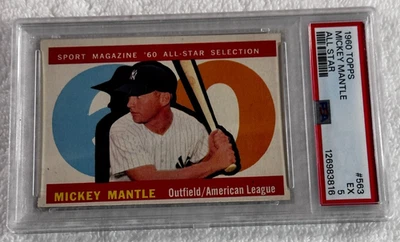 1960 Topps #563 Mickey Mantle All-Star graduado PSA 5 EX Foto 1 de 4