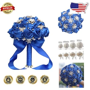 Elegant 5.9" Royal Blue Satin Rose Round Bridal Bouquet for Flower Girls - Picture 1 of 6