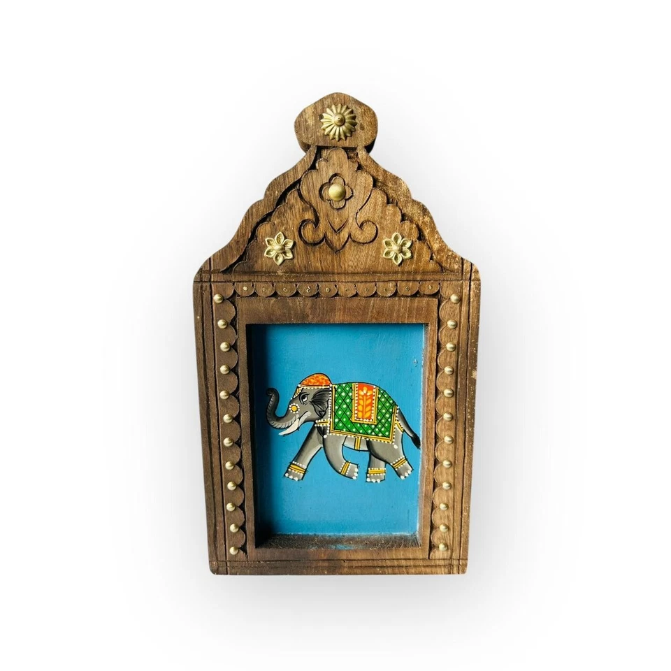 Marco colgante de pared de madera tallado a mano de latón ajustado trabajo fino pintura a mano Foto 1 de 1