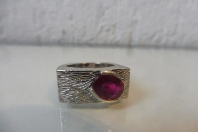Monosono Anello Argento,Molto Bello,Massiccia Anello,925 Argento con Rossa - Immagine 1 di 4