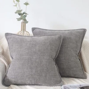Grau Kissenbezug 50x50 Chenille 2er Set Kissenbezüge Deko Sofakissen Edel Lux... - Bild 1 von 5