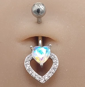 Belly Bars Button Piercing Bar Dangle Navel Body Jewellery Gem Ring Silver Round - Picture 1 of 7