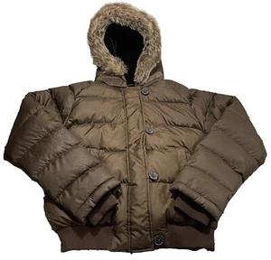 Chaqueta tampón de relleno de plumón polo vintage Ralph Lauren con capucha de piel sintética para mujer S marrón - Imagen 1 de 9