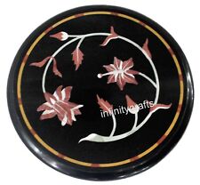 09 x 09 Inches Inlaid with Floral Design Coffee Table Top Stone Patio Side Table
