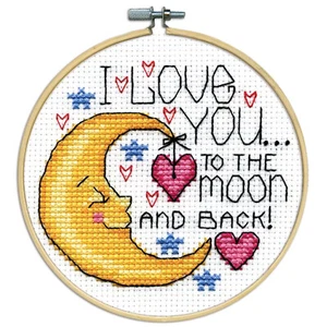 Cross Stitch Kit ~ Design Works HOOPLA I Love You Moon w/4" Wood Hoop #DW7064 - Picture 1 of 3