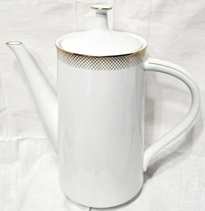 Noritake Seville 6521 Coffee Pot/Lid Japan 1964-1971 White/Gold Cross Hatch Rare - Picture 1 of 7