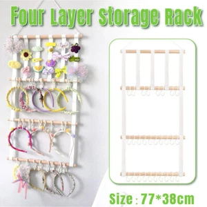 4 Tier Wooden Hair Clip Organizer Hanging Rack for Hair Clips and Ties Storage - Picture 1 of 13