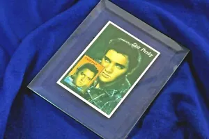 Tanzania Elvis Presley Card And Stamp Embedded In Solid Beveled Glass. - Picture 1 of 6