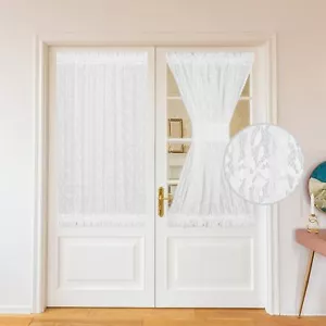 White Lace French Door Curtain Rod Pocket Leaves Branch Voile Curtains - Picture 1 of 6