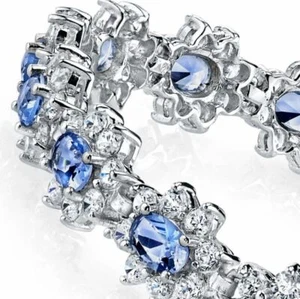 925 sterling Silver plated lab-created Tanzanite CZ Tennis Bracelet CZ steel r - Picture 1 of 4