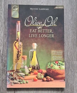 Vintage Olive Oil eat better live longer by Myrsini Lambraki paperback book 2002 - Bild 1 von 7