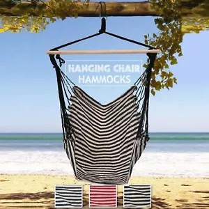 Garden Hammock Chair Cotton Striped Fabric Hanging Swing Seat Beach Look Outdoor - Picture 1 of 7