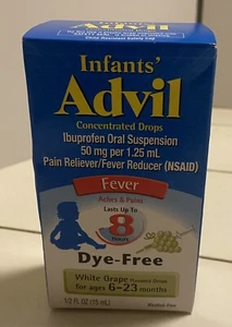 Infant Advil 8 Hour Pain and Fever Relief Concentrated Drops White Grape 1/2 oz - Picture 1 of 7