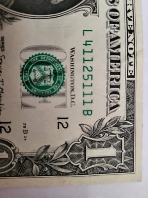 Federal Reserve Notes $ 1 Bill Very Unique Number  - Image 1 of 2