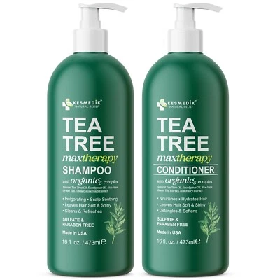Kesmedik Tea Tree Shampoo & Conditioner Set, Soothes Dry Scalp, Organic-5, 16 oz - Image 1 of 4