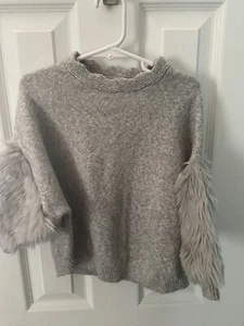 Cat & Jack Faux Fur Grey Sweater Girls Size 4T Cotton Blend Knit EUC - Picture 1 of 11