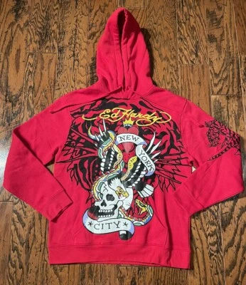 Sudadera con Capucha Ed Hardy New York Para Hombres Águila Roja Serpiente Calavera Pullover Talla Mediana Nueva con Etiquetas Foto 1 de 4