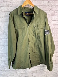 Rocawear Utility Shirt 3XL Green Classic Cotton Button Up Flag Patch Pockets - Picture 1 of 13