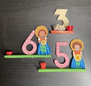 Vintage German Wooden Birthday Candle Holders Set of 3 - ages 3, 5, 6 Vintage - Picture 1 of 5