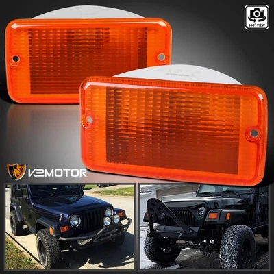 Fits 1997-2006 Jeep Wrangler TJ Amber Front Turn Signal Lights Parking Lamp Pair - Image 1 of 4