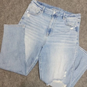 Pantalones de mezclilla American Eagle para mujer 12S mamá desgastados rasgados elásticos informales calce relajado - Imagen 1 de 12