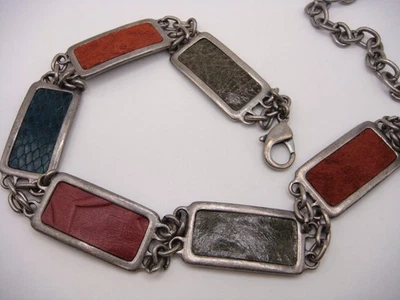 CHICO'S MULTICOLOR PANEL CUERO TONO PLATA CADENA CINTURÓN ESTATE Foto 1 de 4