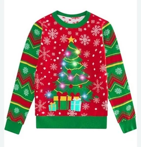 Kids Christmas Ugly Sweater LED Light-Up Knitted Pullover Boys or Girls Size 10 - Picture 1 of 9