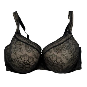 CACIQUE Lightly Lined Balconette Bra with Black Lace Size 42F Underwire Hook Eye - Picture 1 of 7