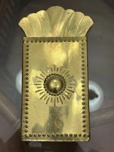 Vintage MCM Handarbete Brass Metal Hearth Fireplace Match Holder & Striker SUN - Picture 1 of 12