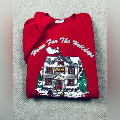 Sudadera Jerzees Vintage Años 90 Vacaciones de Navidad Mujer’s XL Roja Cuello Redondo LS Foto 1 de 4