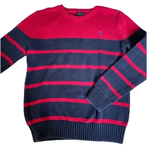 VTG Polo Ralph Lauren Crewneck Sweater Boys XL 18-20 Red Navy Stripe 100% Cotton - Picture 1 of 8