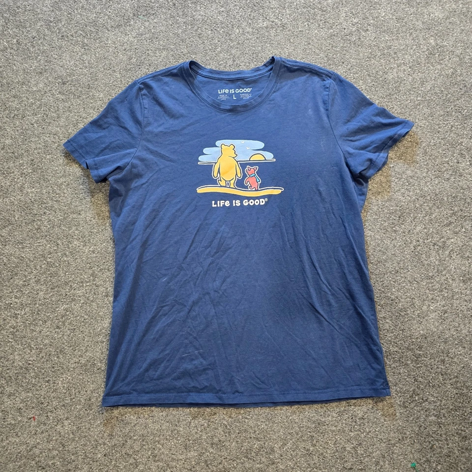 Top Life Is Good para mujer talla grande azul Winne The Pooh Piglet cuello redondo informal Foto 1 de 4