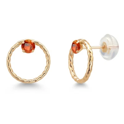 14K Yellow Gold Orange Sapphire Circle Stud Earrings For Women (0.32 Cttw, - Image 1 of 4