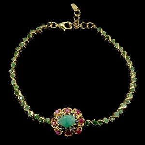 925 Sterling Silver Bracelet Oval Emerald Ruby Sapphire Gemstone Jewelry 7 - Picture 1 of 14