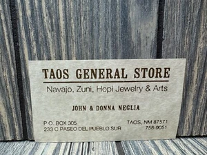 Vintage Taos General Store Navajo Zuni Hopi Jewelry & Arts Business Card - Picture 1 of 3