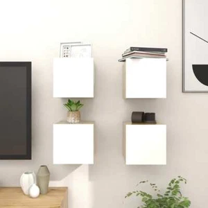 NNEVL Wall Mounted TV Cabinets 4 pcs White and Sonoma Oak 30.5x30x30 cm - Picture 1 of 10