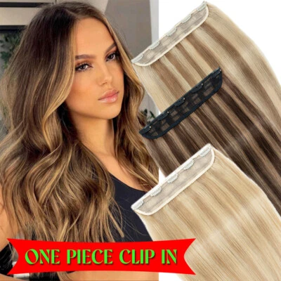 100% Real Hair Piece Hair Extensions Remy Human Hair Weft Full Head One Piece - Image 1 of 4