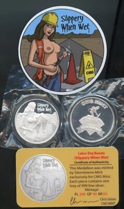 1-OZ CMG Mint Slippery When We Labor Day .999 Fine Silver Round w/ COA & Sticker - Picture 1 of 4