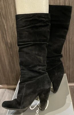 Jessica Simpson Talla 8.5 M Angie Negro Gamuza Dividido Tacón Botas Sobre la Rodilla Foto 1 de 4