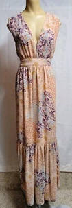 WAYF Maxi Dress Chelsea Tiered Peach Floral Ruffle Chiffon Romantic Size S Flowy - Picture 1 of 18