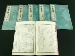 HONZO ZUFU Japanese Woodblock Print 6 Books Set Flowers Plants 1903 Meiji b598 - Picture 1 of 24