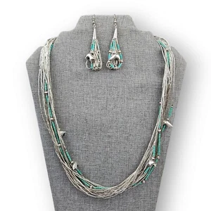 Conjunto de aretes collar turquesa oso plata líquida joyería Carlisle esterlina 925 - Imagen 1 de 13