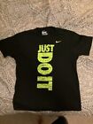 Nike T Shirt Men's Large Black Short Sleeve Tee Just Do It In Green